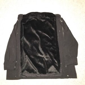 Men’s Black Winter Coat w Faux Fur Removable Liner
